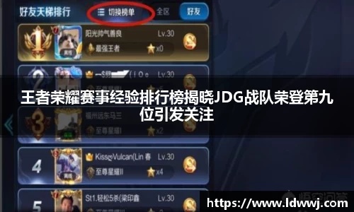 王者荣耀赛事经验排行榜揭晓JDG战队荣登第九位引发关注